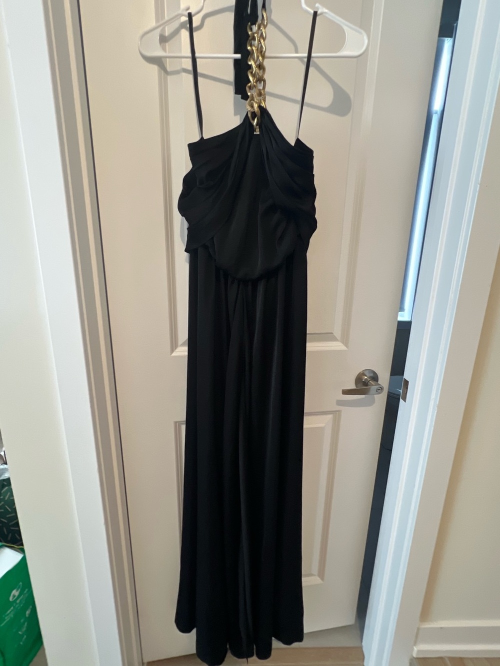 BCBGMaxAzria Black Halter Maxi Dress with Gold Chain